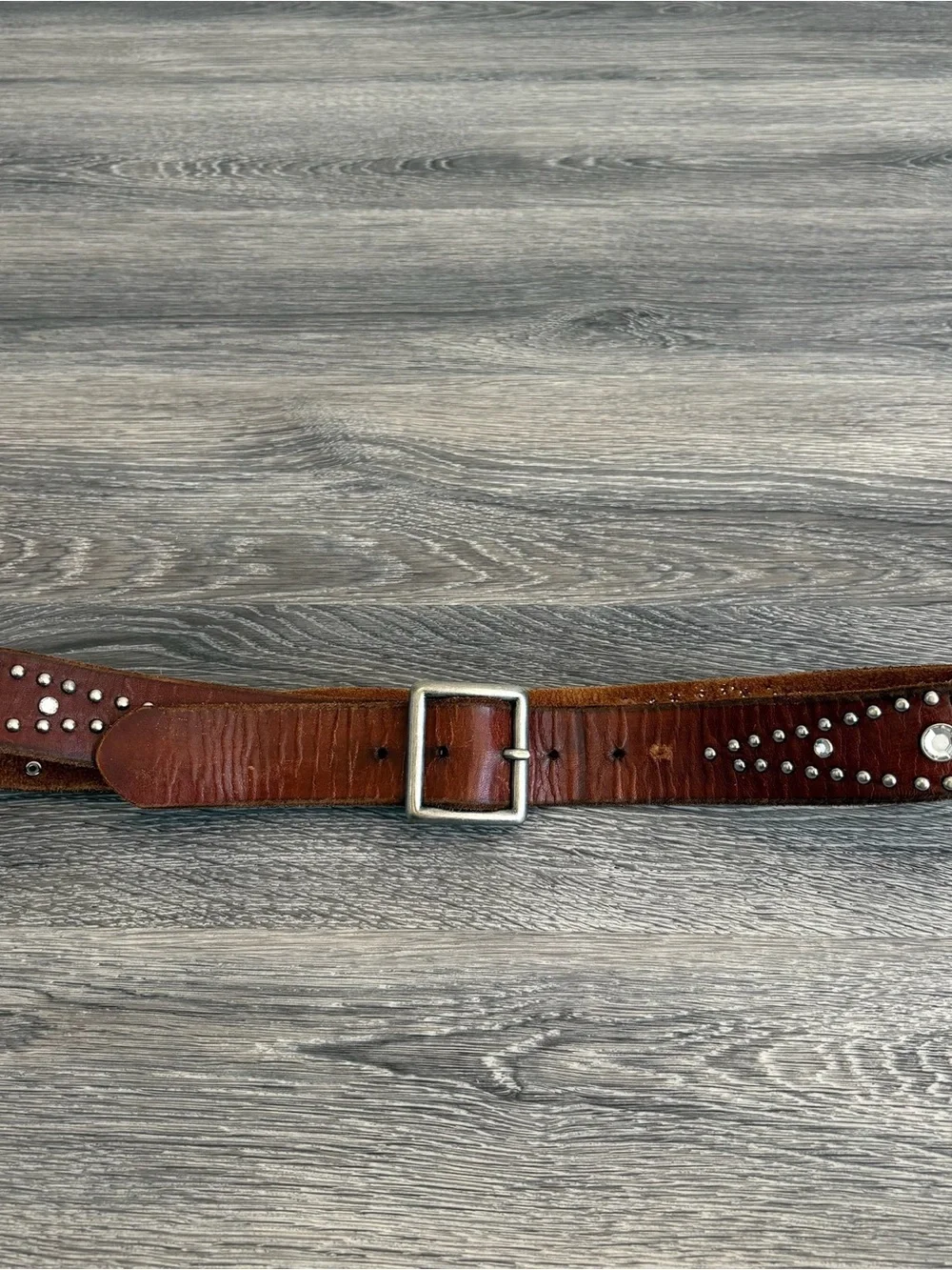 American Eagle Outfitters Brown Studded Leather Belt with Silver Buckle Size M